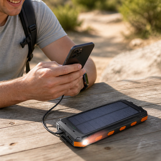 Solar-Powered USB-C Fast-Charging Power Bank & Flashlight