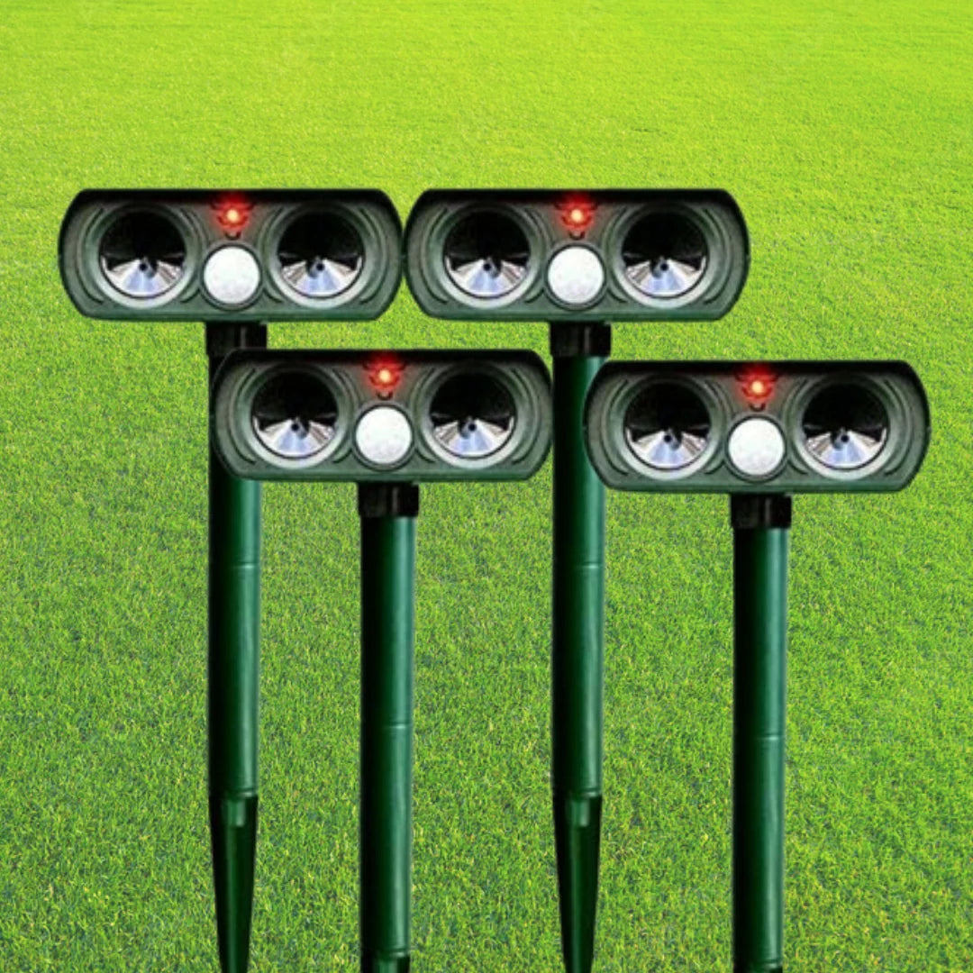 Solar-Powered Waterproof Motion Sensor Animal Repeller with LED Light and Ground Spike