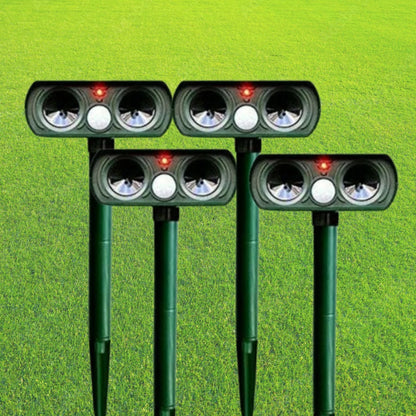 Solar-Powered Waterproof Motion Sensor Animal Repeller with LED Light and Ground Spike