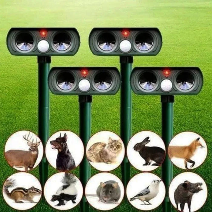 Solar-Powered Waterproof Motion Sensor Animal Repeller with LED Light and Ground Spike