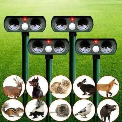 Solar-Powered Waterproof Motion Sensor Animal Repeller with LED Light and Ground Spike