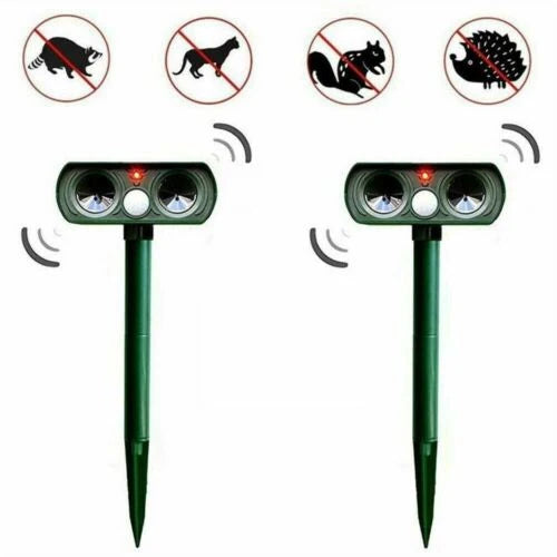 Solar-Powered Waterproof Motion Sensor Animal Repeller with LED Light and Ground Spike