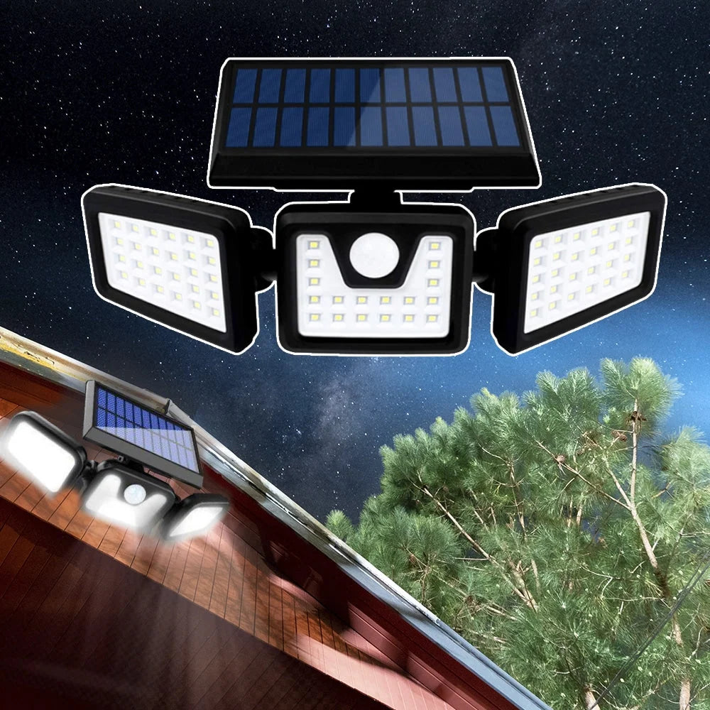 Solar Security Light Motion-Activated Three Adjustable Spotlights IP66 Weather-Resistant