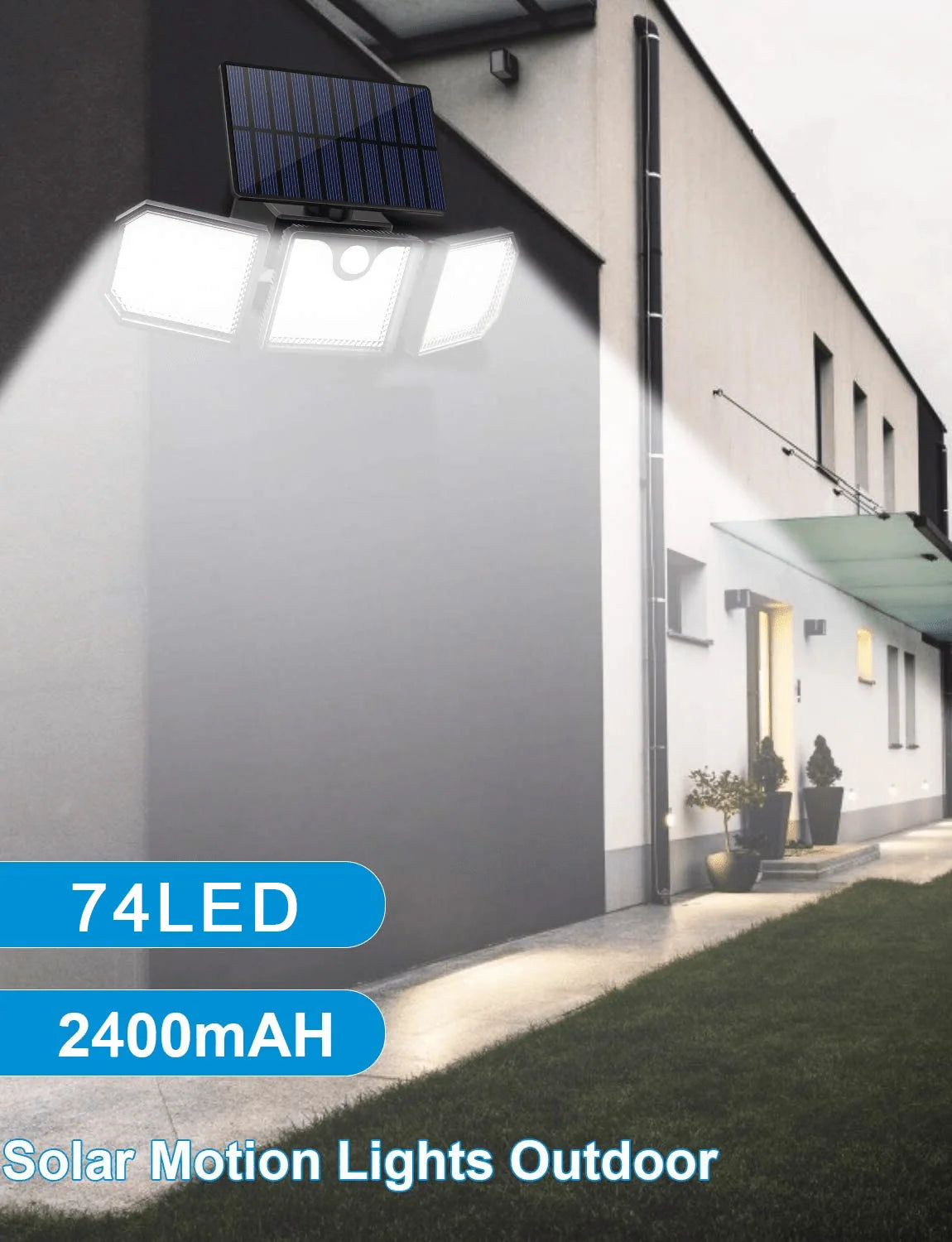 Solar Security Light Motion-Activated Three Adjustable Spotlights IP66 Weather-Resistant