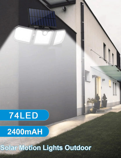 Solar Security Light Motion-Activated Three Adjustable Spotlights IP66 Weather-Resistant