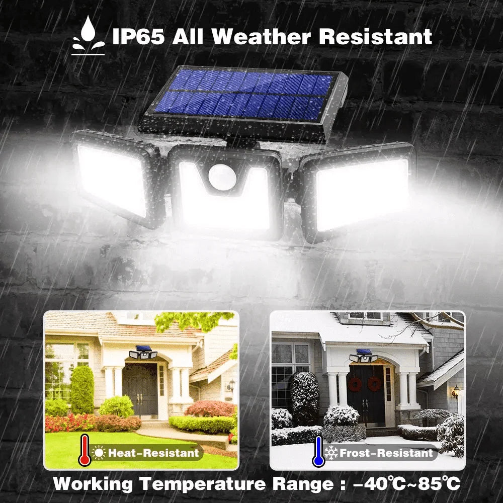 Solar Security Light Motion-Activated Three Adjustable Spotlights IP66 Weather-Resistant