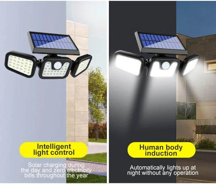 Solar Security Light Motion-Activated Three Adjustable Spotlights IP66 Weather-Resistant