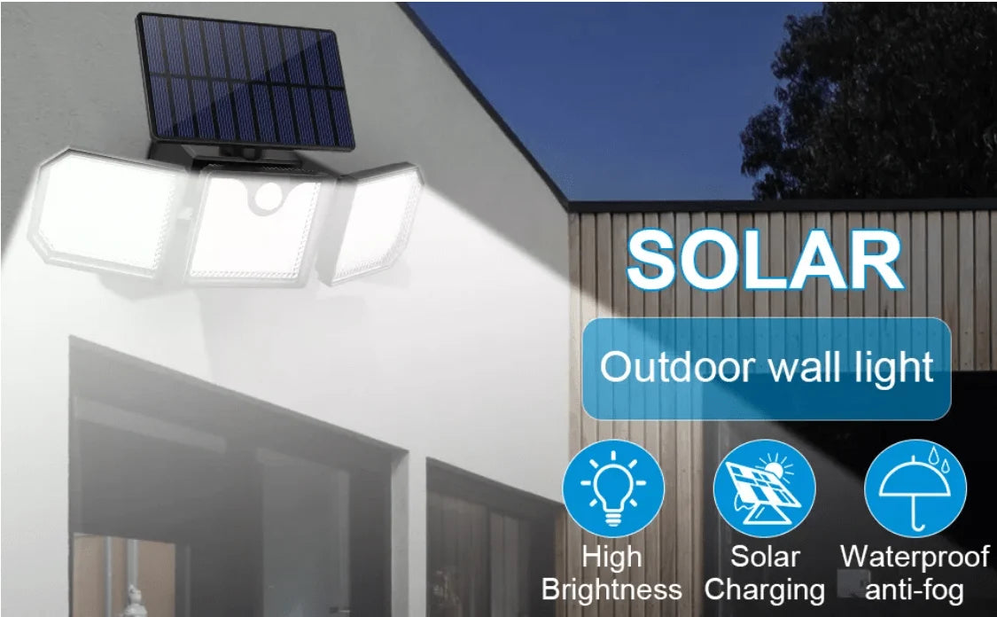 Solar Security Light Motion-Activated Three Adjustable Spotlights IP66 Weather-Resistant