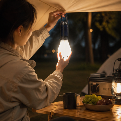 Solar & USB Rechargeable Camping Lantern with Built-In Hook