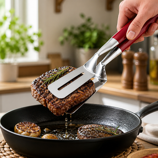 Spatula & Tongs 2-in-1 Heat-Resistant Non-Slip Handle