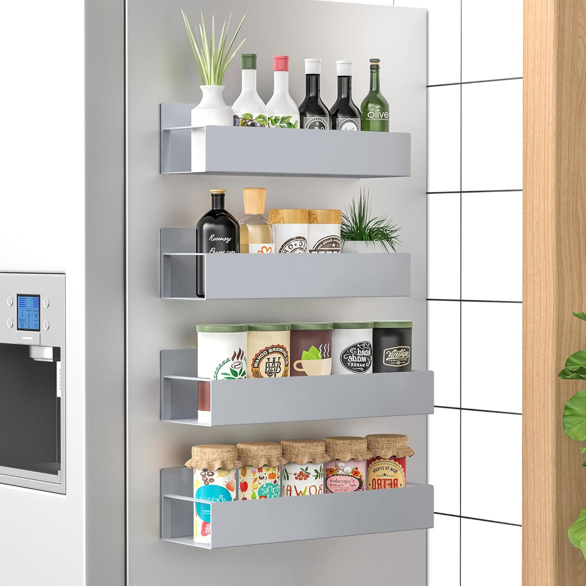 Spice Rack Set Magnetic Powder-Coated Metal Set of 4
