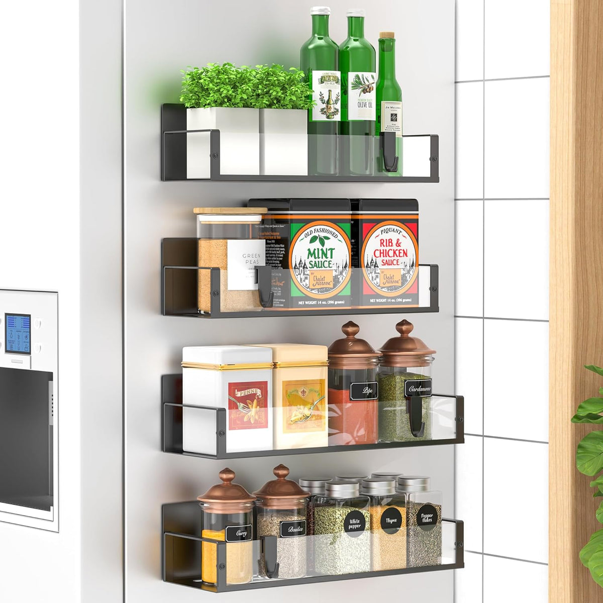 Spice Rack Set Magnetic Powder-Coated Metal Set of 4