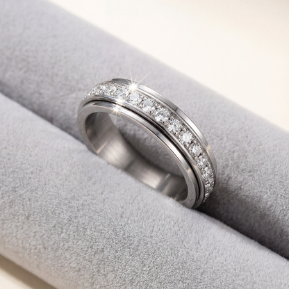 Spinner Ring Quiet Rotating Band Brilliant-Cut Zirconia