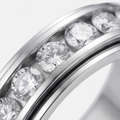 Spinner Ring Quiet Rotating Band Brilliant-Cut Zirconia