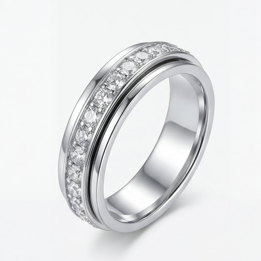 Spinner Ring Quiet Rotating Band Brilliant-Cut Zirconia