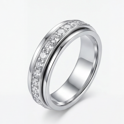 Spinner Ring Quiet Rotating Band Brilliant-Cut Zirconia