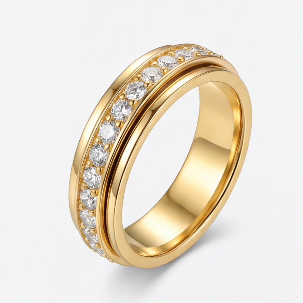 Spinner Ring Quiet Rotating Band Brilliant-Cut Zirconia