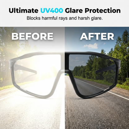 Sports Sunglasses Photochromic Lenses Rimless Panoramic Non-Slip Fit