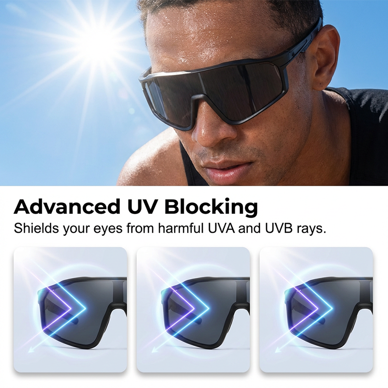Sports Sunglasses Photochromic Lenses Rimless Panoramic Non-Slip Fit