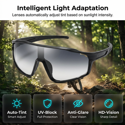 Sports Sunglasses Photochromic Lenses Rimless Panoramic Non-Slip Fit
