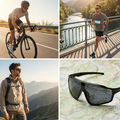Sports Sunglasses Photochromic Lenses Rimless Panoramic Non-Slip Fit