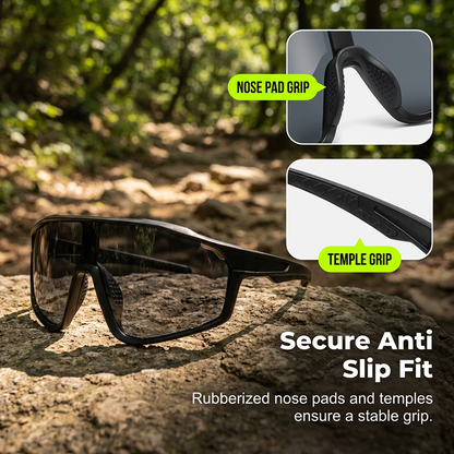 Sports Sunglasses Photochromic Lenses Rimless Panoramic Non-Slip Fit