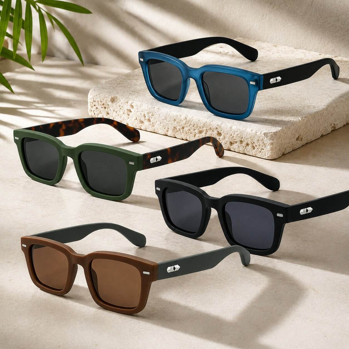 Square Frame Sunglasses Glossy Colour-Block Temples