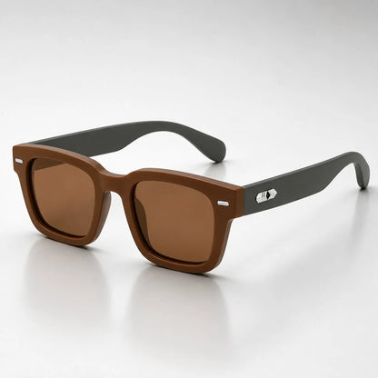 Square Frame Sunglasses Glossy Colour-Block Temples