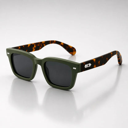 Square Frame Sunglasses Glossy Colour-Block Temples