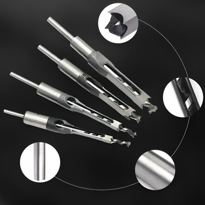 Square Tenon Drill Bit Set CNC-Milled Carbon Steel 4-Piece