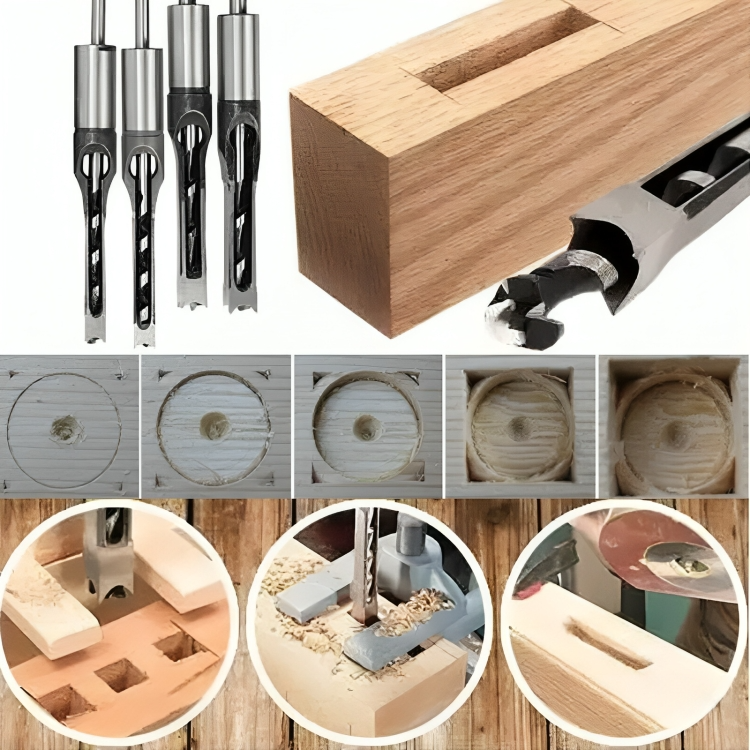 Square Tenon Drill Bit Set Carbon Steel CNC-Milled 4-Piece