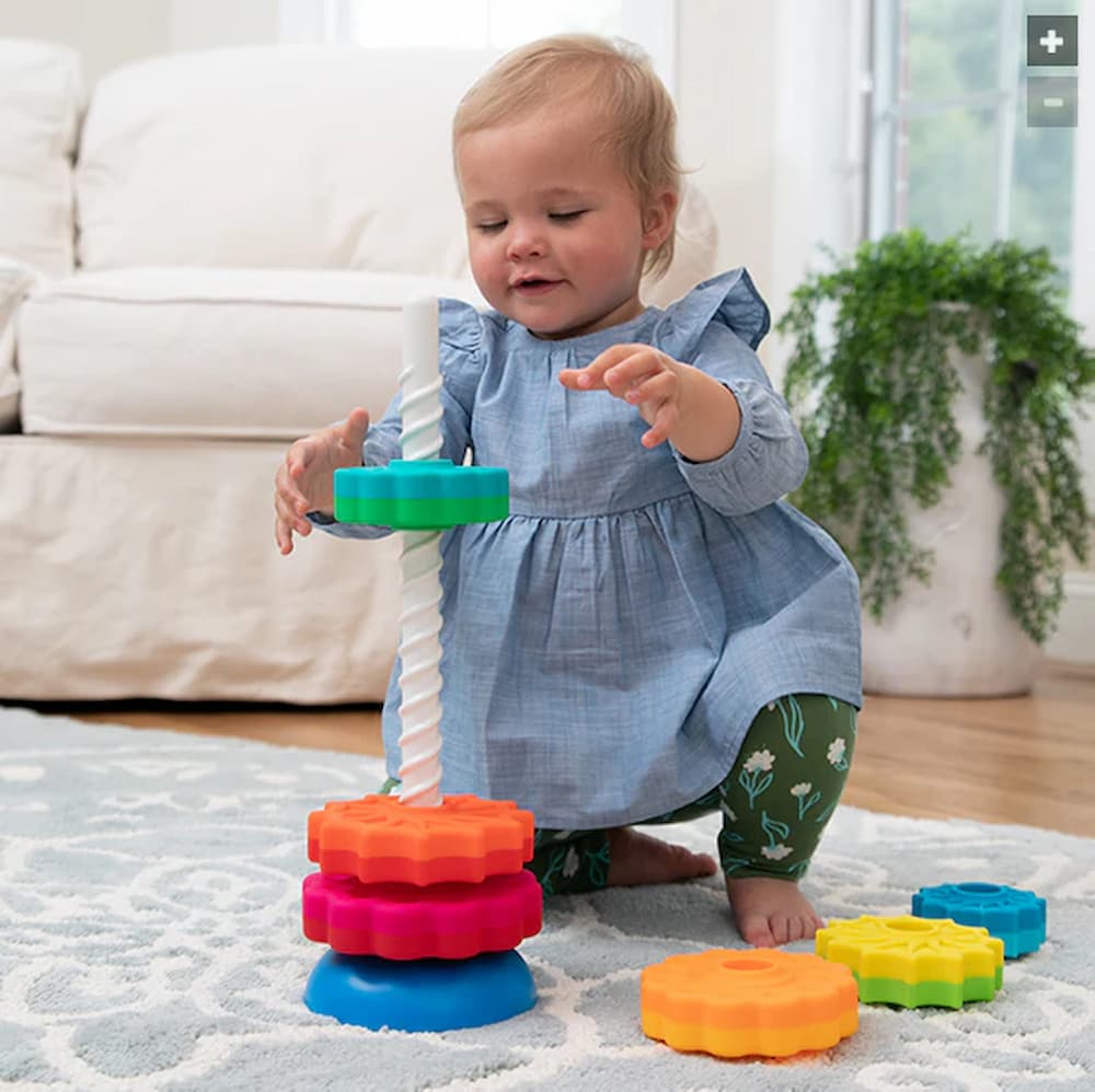 Stacking Tower Spiral Slide 6 Color Discs Smooth Plastic