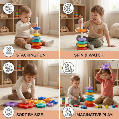 Stacking Tower Spiral Slide 6 Color Discs Smooth Plastic
