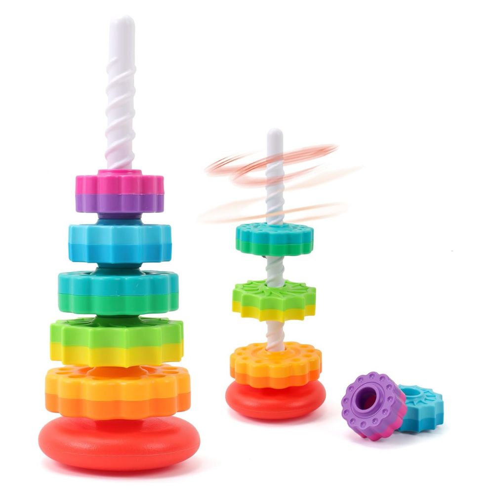 Stacking Tower Spiral Slide 6 Color Discs Smooth Plastic