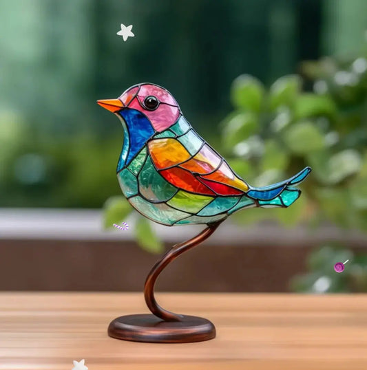 Stained Glass Suncatcher Handcrafted Multicolored Hanging Wire