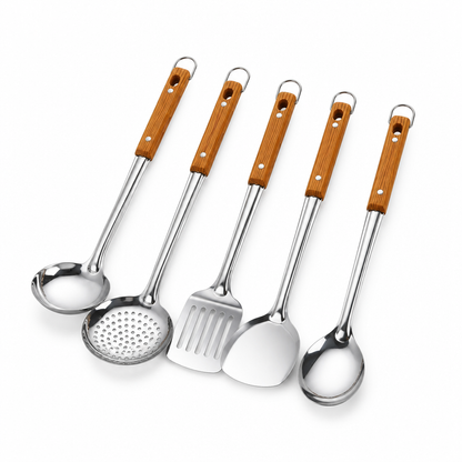 Stainless Steel Head Kitchen Utensil (Wooden Handle with Hanging Loop)