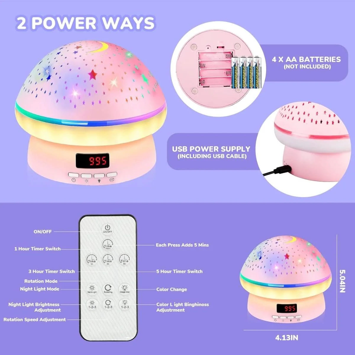 Star Projector 16-Color Rotating Remote Control & Timer
