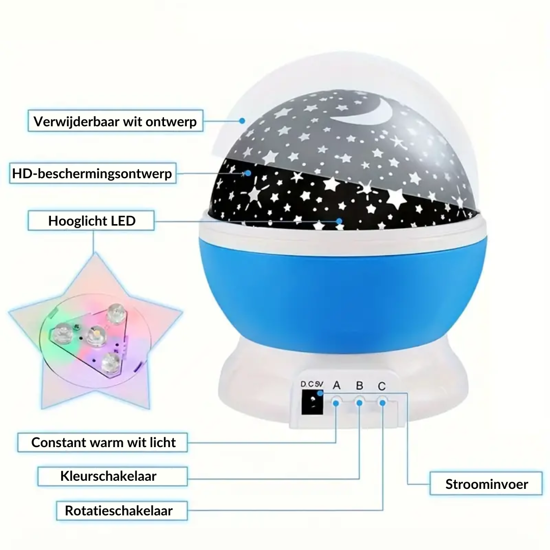 Star Projector Night Light USB Rechargeable Built-In Speaker