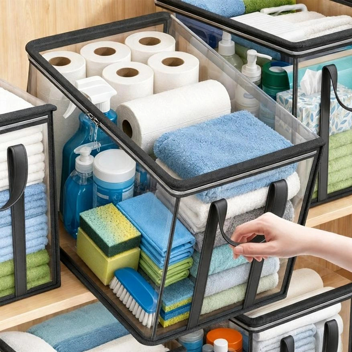 Storage Bag Clear Front & Zipper Closure Padded Handles