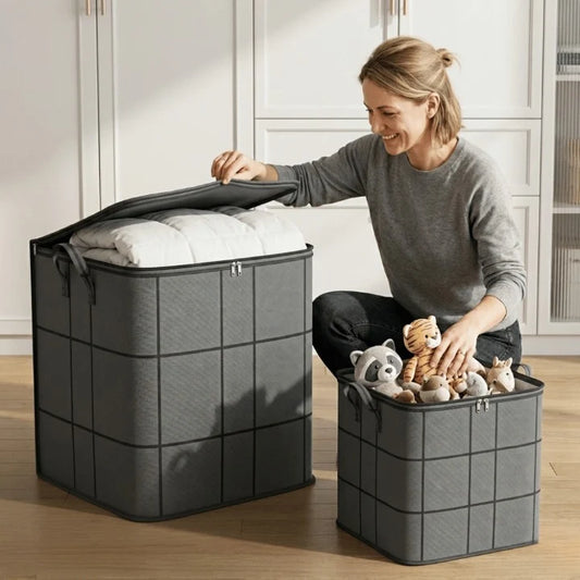 Storage Bag Tear-Resistant Nonwoven Reinforced Handles & All-Around Zipper