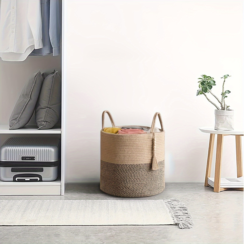 Storage Basket Cotton Macrame Foldable Rope Handles