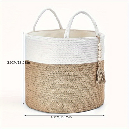 Storage Basket Cotton Macrame Foldable Rope Handles