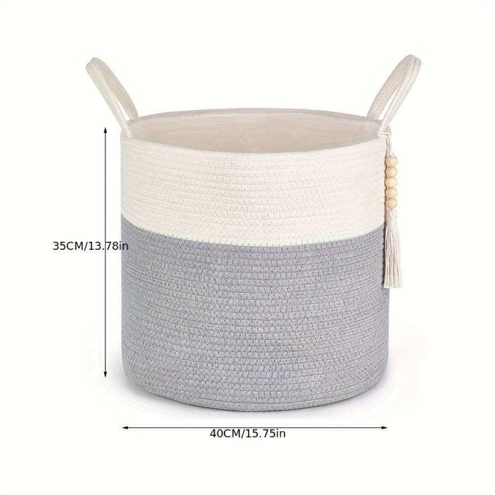 Storage Basket Cotton Macrame Foldable Rope Handles