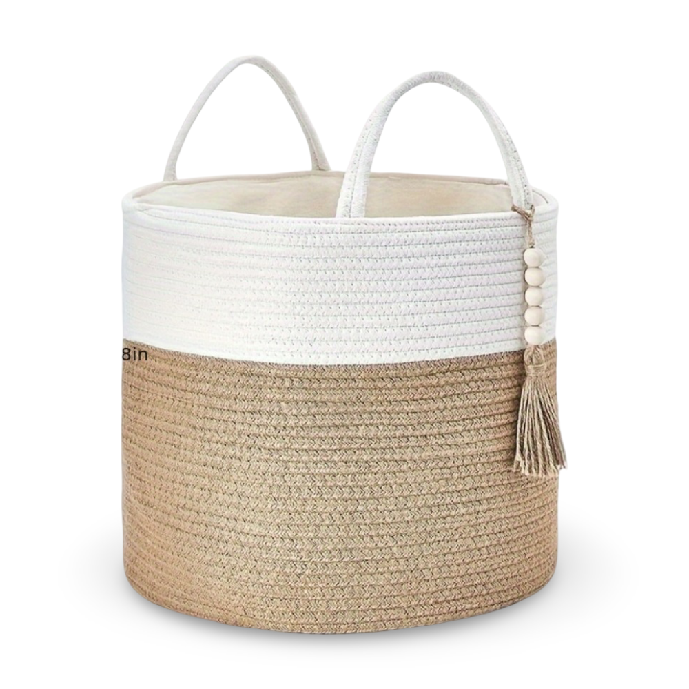 Storage Basket Cotton Macrame Foldable Rope Handles