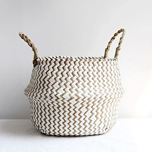 Storage Basket Handwoven Natural Wicker Foldable