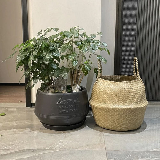 Storage Basket Handwoven Seagrass Foldable With Handles