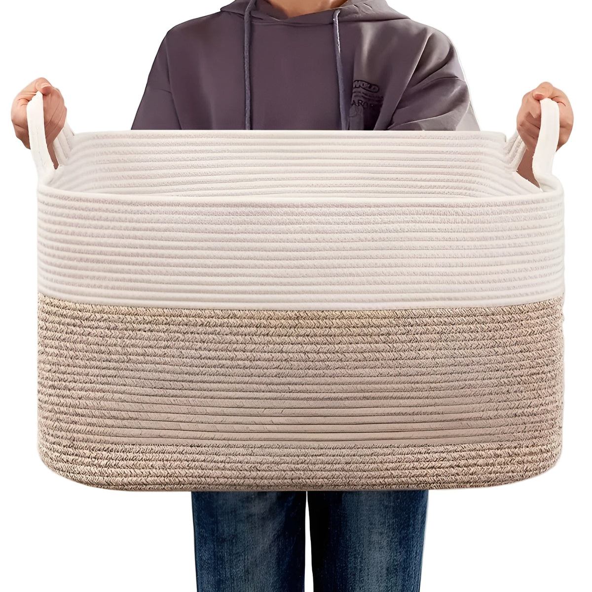 Storage Basket Large Woven Cotton Rope With Sturdy Handles
