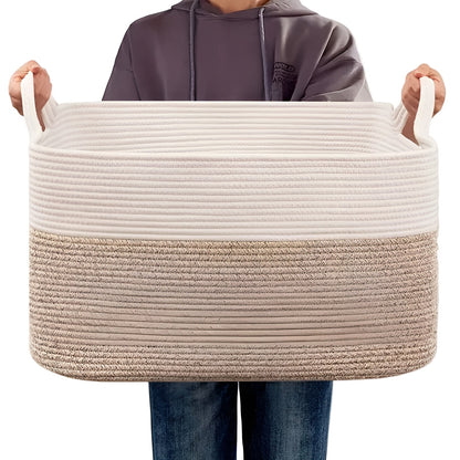 Storage Basket Large Woven Cotton Rope With Sturdy Handles