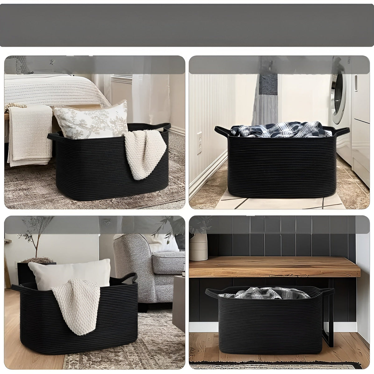 Storage Basket Large Woven Cotton Rope With Sturdy Handles