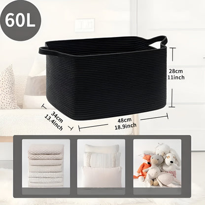 Storage Basket Large Woven Cotton Rope With Sturdy Handles